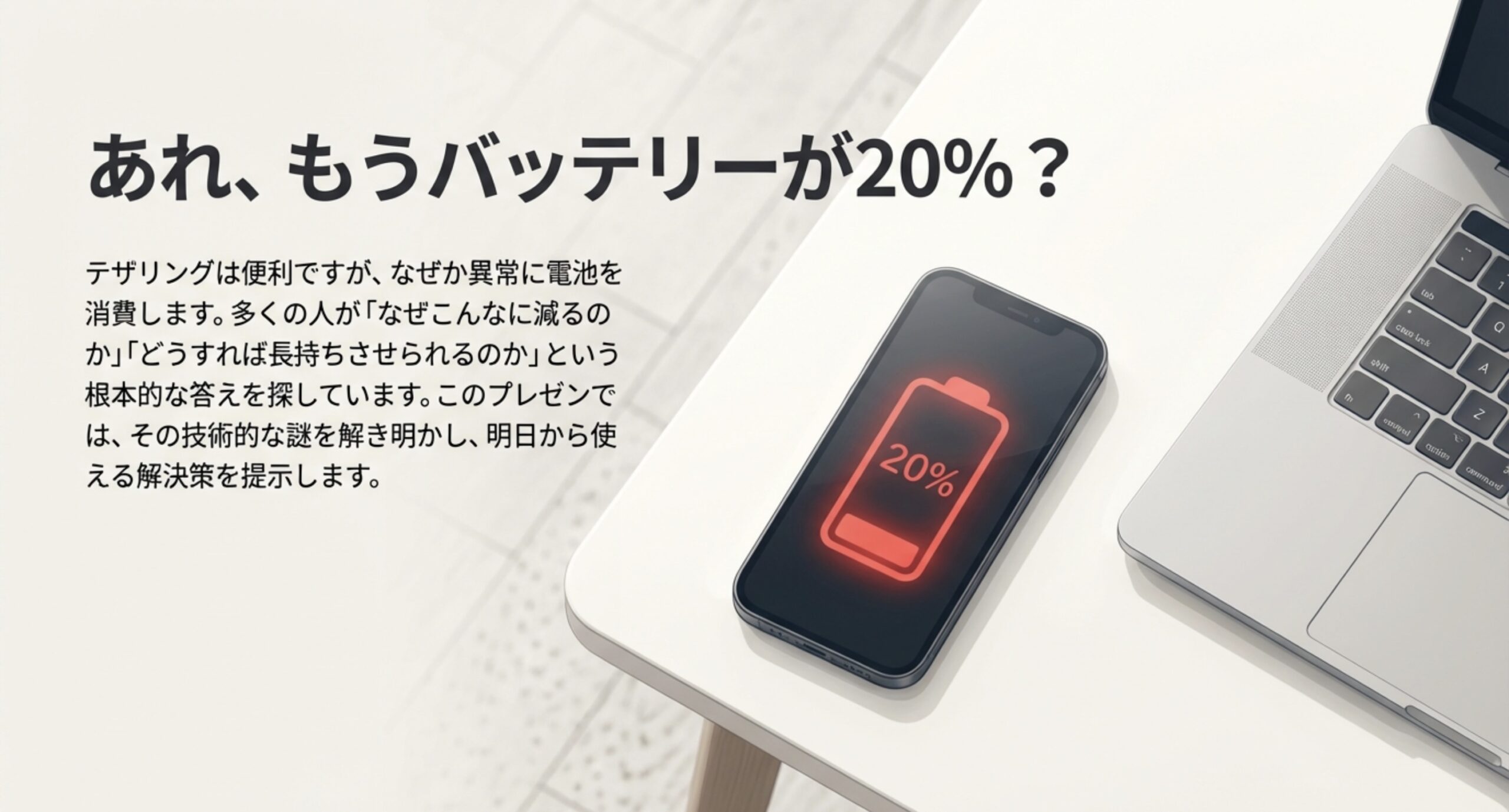 バッテリー残量が20%になり焦る様子とテザリングの電池消費の謎