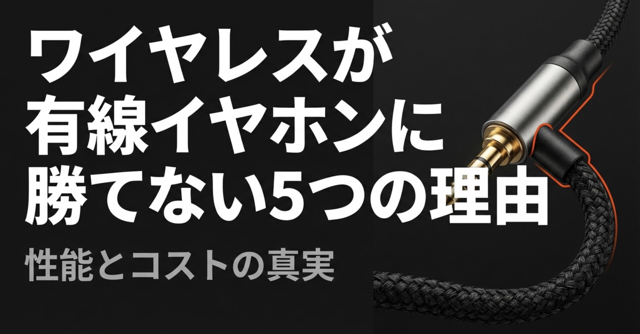 ワイヤレスイヤホンが有線に勝てない5つの理由を示したタイトルスライド