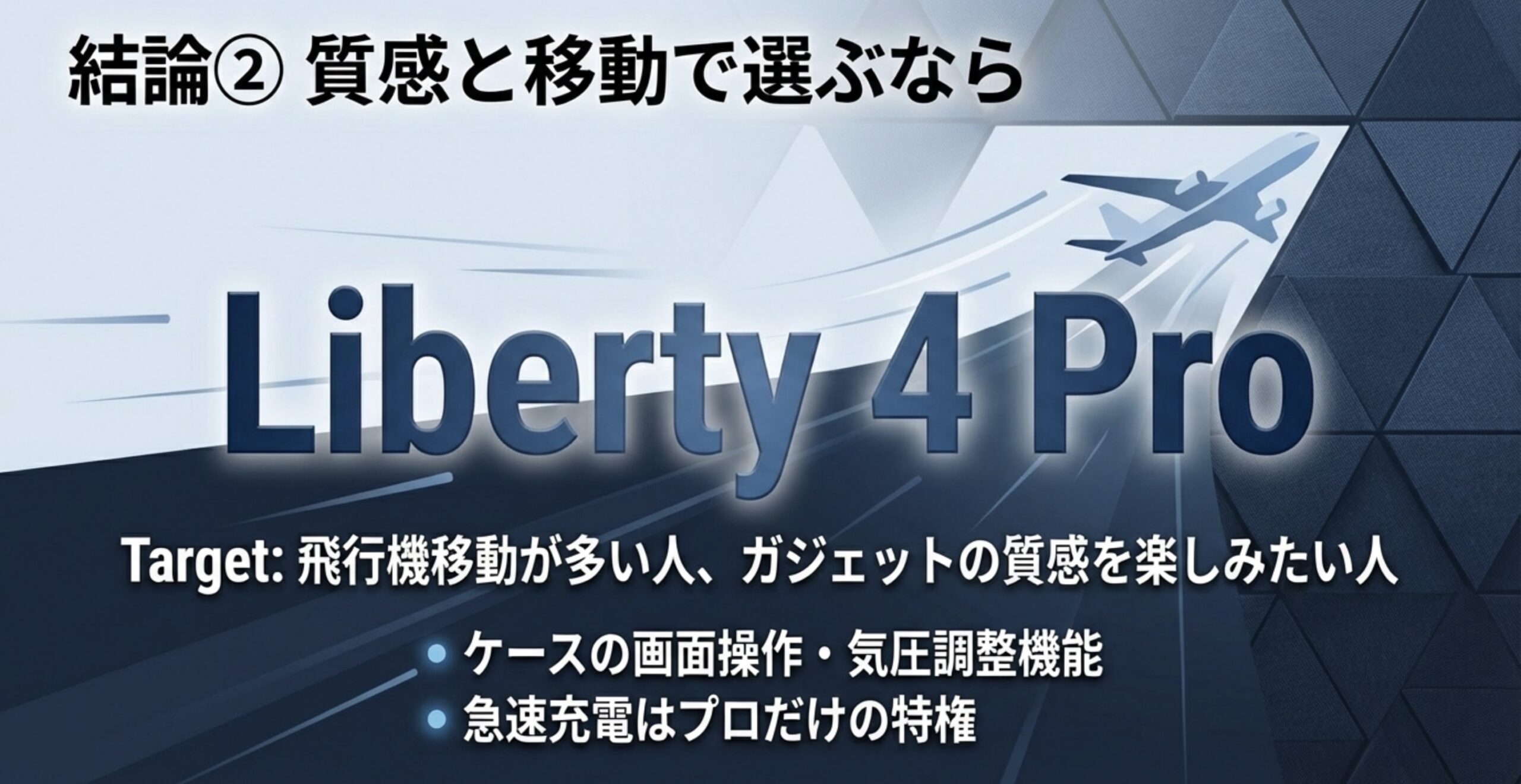 ケースの画面操作や気圧調整機能を備えた、飛行機移動やガジェットの質感を楽しみたい人向けのLiberty 4 Pro