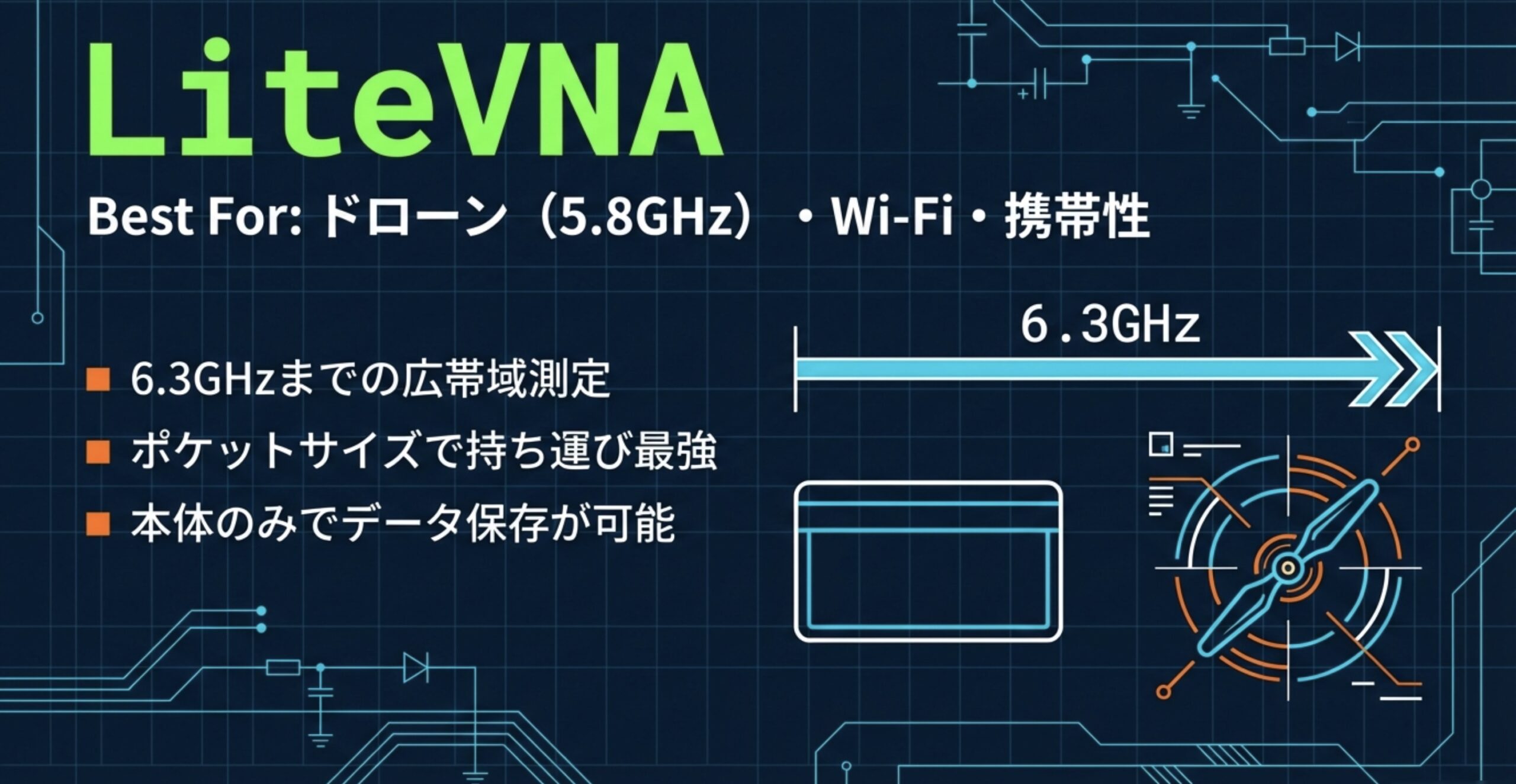 小型で6.3GHzまで測定できることを表す図。