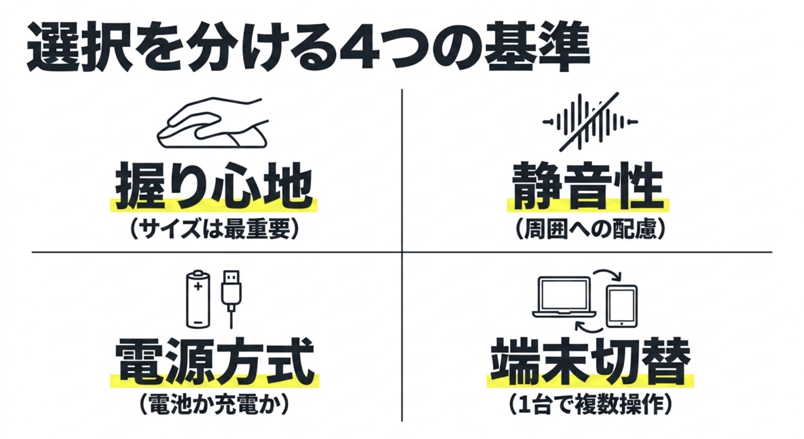 Bluetoothマウス選びで確認したい握り心地、静音性、電源方式、端末切替の4つの基準