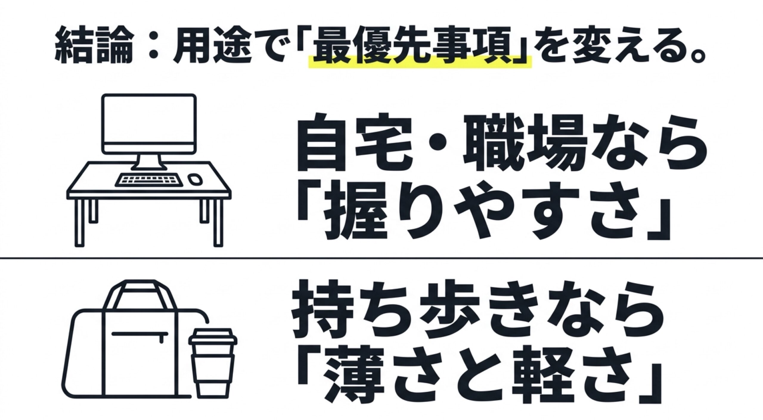 自宅や職場では握りやすさ、持ち歩きでは薄さと軽さを優先するBluetoothマウスの選び方